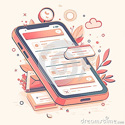 Modern smartphone interface with vector design elements and notifications Cartoon Illustration