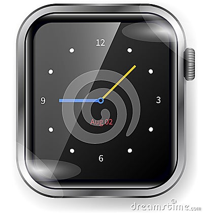 Modern Smartwatch Analog Clock Display With Sleek Black Interface and Date Feature Vector Illustration
