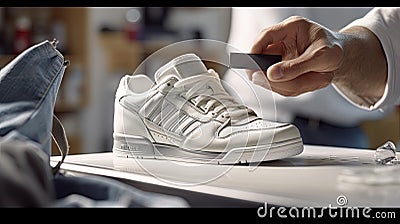 Modern sneaker design. Footwear Fashion and Designer concept. Hand made. Noname sneakers for custom drawing Stock Photo