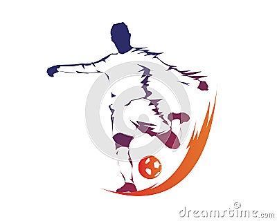 Modern Soccer Player In Action Logo - Ball On Fire Penalty Kick Vector Illustration