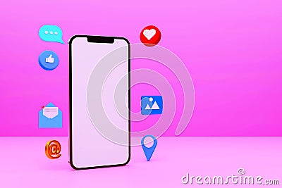 Modern Social Media Icons with Emojis and Mobile Abstract 3D Rendered Background. Web backdrop design Editorial Stock Photo
