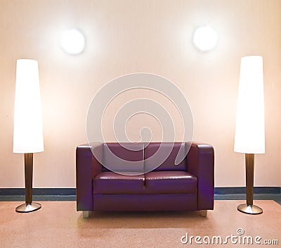 Modern sofa and floor lamps Stock Photo