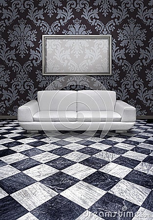 Modern sofa on marble floor Stock Photo