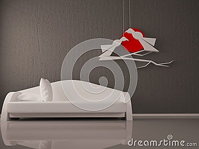 Modern sofa in the room, 3d Stock Photo