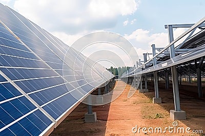 modern solar energy power plant, with panels and wires visible Stock Photo