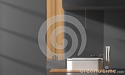 Modern spacious bathroom interior with emty wall for mock ups. 3D illustration Cartoon Illustration