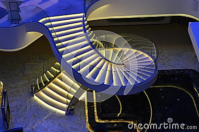 Modern spiral stairs decorated with led light Stock Photo