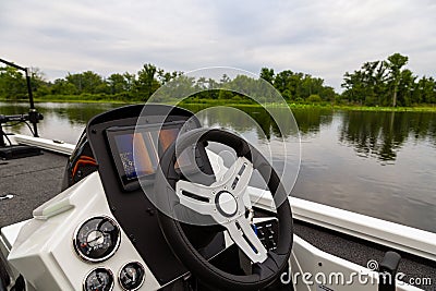 Modern sportfishing boat dashboard and electronics Stock Photo