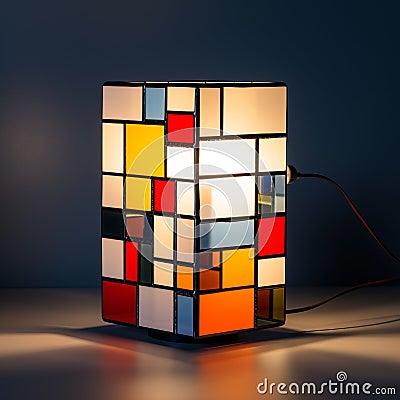 Modern Stained Glass Table Lamp: A Small, Mondrian-inspired Masterpiece Stock Photo