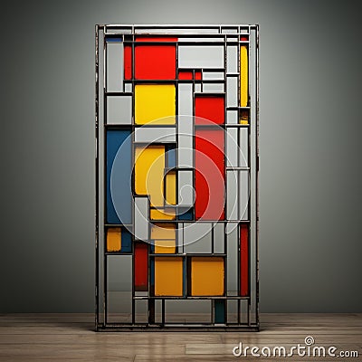 Modern Stained Glass Window Inspired By De Stijl Influence Stock Photo