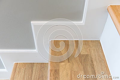 modern stair design with wooden tread and white riser Stock Photo