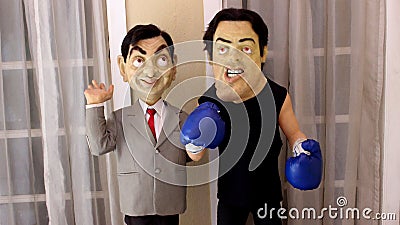 Mr Bean and Sylvester Stallone statue Editorial Stock Photo