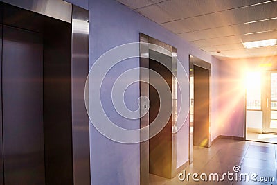 Modern steel elevator cabin in house or multi-apartment skyscraper Stock Photo