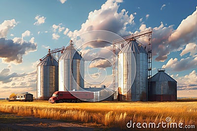modern steel grain elevators with silos Stock Photo
