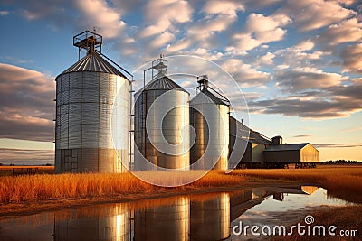 modern steel grain elevators with silos Stock Photo