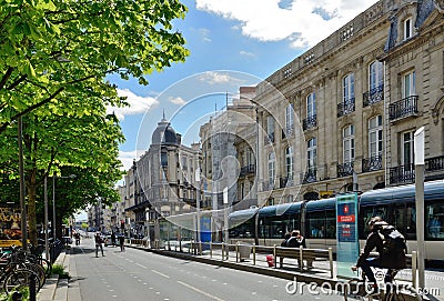 Modern street in the ancient French city Bordeaux Editorial Stock Photo