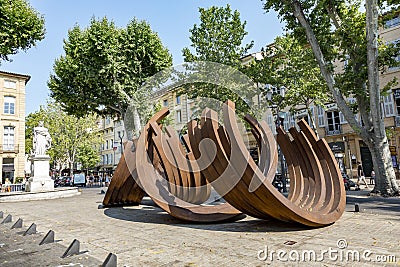 Modern street art by French conceptual artist Bernar Venet a series of steel Arc sculpture this at the cultural center Aix en Editorial Stock Photo