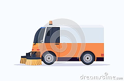 Modern street sweeper truck industrial vehicle cleaning machine urban road service concept flat Vector Illustration