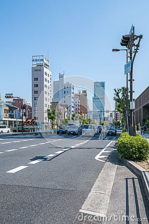 Modern street view in Osaka, Japan Editorial Stock Photo