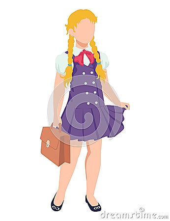 Modern student character girl standing wearing school uniform, female hold diplomat schoolbag cartoon vector Cartoon Illustration
