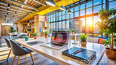 Modern Student Coding Workspace A Stylish and Functional Study Space Showcasing Architectural Design Principles for Stock Photo