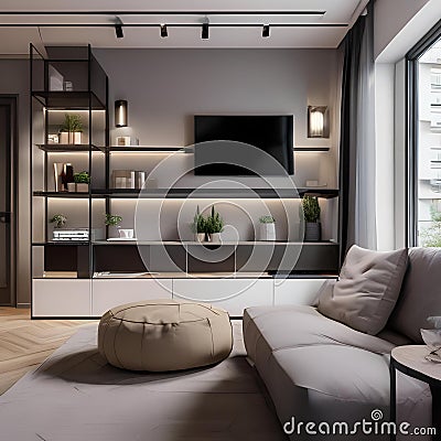 A modern studio apartment with multifunctional furniture and space-saving solutions2 Stock Photo