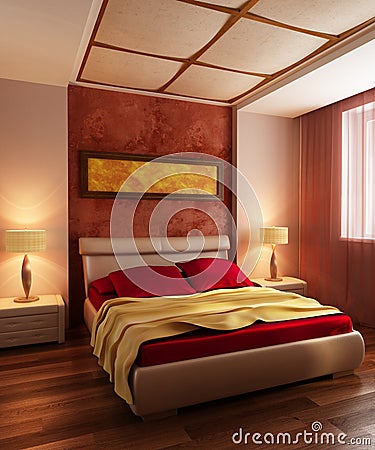 Modern style bedroom interior 3d Stock Photo