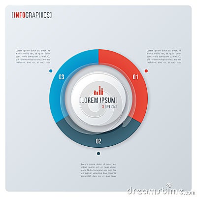 Modern style circle donut chart, infographic design, visualization template with three options. Vector Illustration