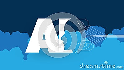 Modern Style Cloud Computing, Global AI Assistance, Automated Support, Digital Aid, Deep Learning and Future Technology Concept Vector Illustration