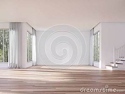Modern style empty house interior with blank white wall 3d render Stock Photo
