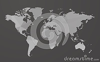 Gray blank world map on black background Vector Illustration