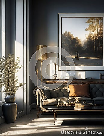 Modern style living room with sunlight shining in the morning pill Stock Photo