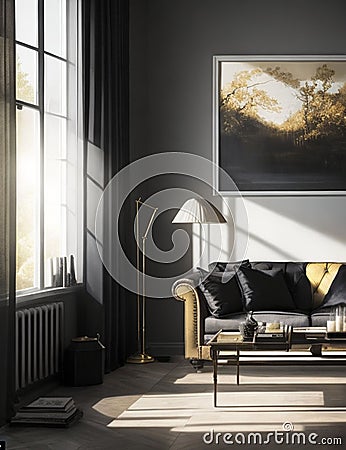 Modern style living room with sunlight shining in the morning pill Stock Photo