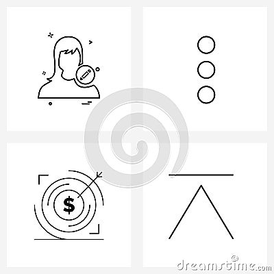 Modern Style Set of 4 line Pictograph Grid based avatar, money, avatar, menu, arrow Vector Illustration