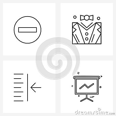 Modern Style Set of 4 line Pictograph Grid based essential, board, tuxedo, indent, presentation Vector Illustration