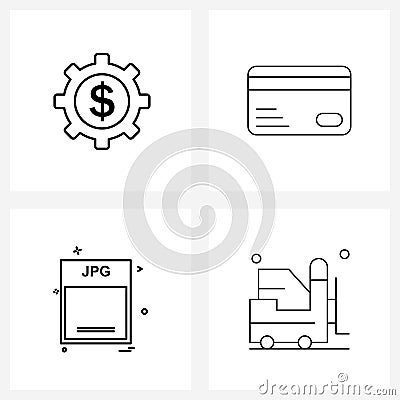 Modern Style Set of 4 line Pictograph Grid based finance, file, business, shield, text Vector Illustration