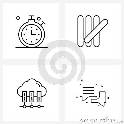 Modern Style Set of 4 line Pictograph Grid based fitness, cloud data, time, file, cloud datacenter Vector Illustration