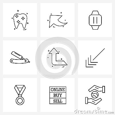 Modern Style Set of 9 line Pictograph Grid based makeup, watch, pointer, timer, fashion Vector Illustration