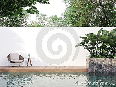 Modern style swimmimg pool terrace with blank wall for copy space 3d render Stock Photo