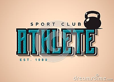 Modern styled gym fitness club logo with kettlebell. Vector Illustration