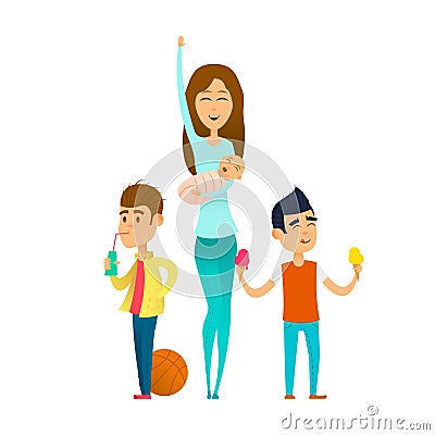 Modern stylish babysitter. Cartoon Illustration