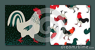 Modern stylish illustrations with roosters Vector Illustration