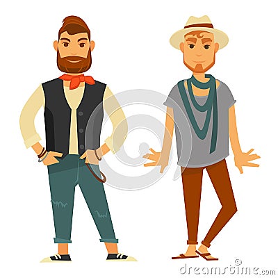 Modern stylish men in fashionable clothes isolated illustrations Vector Illustration