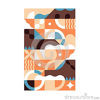 Modern stylized abstraction. Geometric poster. Round shapes, squared forms, abstract figures. Vertical artwork, interior Vector Illustration