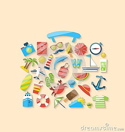 Modern of suitcase is made from a set flat icons of travel Vector Illustration