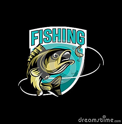 Modern summer fishing logo Mascot badge Vector Design illustration. Fishing logo bass fish with club emblem fishing . Sportfishing Vector Illustration