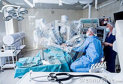 Modern surgical system. Medical robot. Minimally invasive robotic surgery. Stock Photo