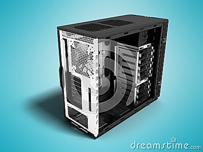 Modern system block blank for computer assembly perspective 3d rendering on blue background with shadow Stock Photo