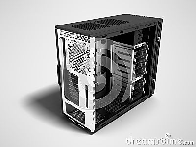Modern system block blank for computer assembly perspective 3d rendering on gray background with shadow Stock Photo