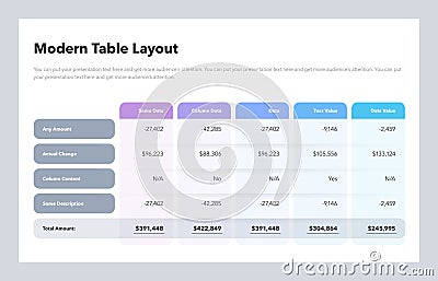 Modern table layout template with a total amount row Vector Illustration